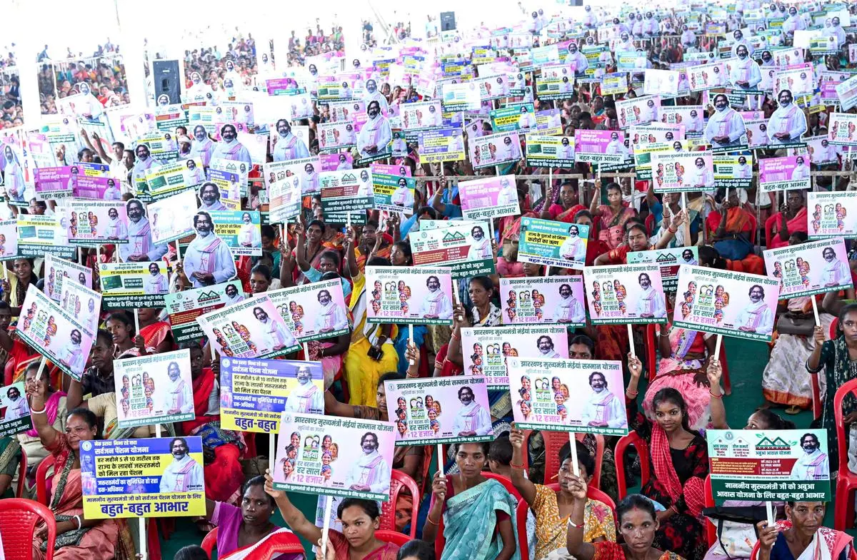 At an event where financial assistance was distributed to women beneficiaries under the Jharkhand government’s Maiya Samman Yojana, in Ranchi on September 23. At an event where financial assistance was distributed to women beneficiaries under the Jharkhand government’s Maiya Samman Yojana, in Ranchi on September 23.