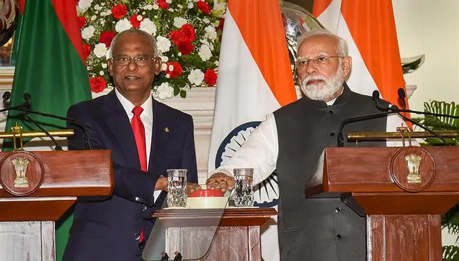 Maldives’ President Ibrahim Mohamed Solih and Indian Prime Minister Narendra Modi at the inauguration of Greater Male Connectivity Project (GMCP) in New Delhi on August 22. Maldives’ President Ibrahim Mohamed Solih and Indian Prime Minister Narendra Modi at the inauguration of Greater Male Connectivity Project (GMCP) in New Delhi on August 22.
