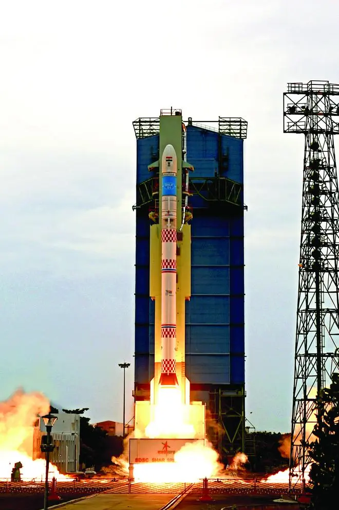 The launch of SSLV-D1 from the First Launch Pad at the Satish Dhawan Space Centre, Sriharikota, Andhra Pradesh, on August 7. The launch of SSLV-D1 from the First Launch Pad at the Satish Dhawan Space Centre, Sriharikota, Andhra Pradesh, on August 7.