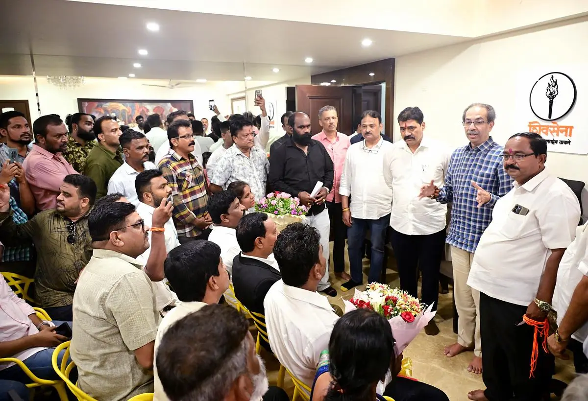 Shiv Sena (UBT) chief and former Maharashtra Chief Minister Uddhav Thackeray interacts with Dharavi residents at his residence “Matoshree” in Mumbai on May 25, 2025. For the Shiv Sena (UBT), the BMC elections later this year will be a battle for political survival. Shiv Sena (UBT) chief and former Maharashtra Chief Minister Uddhav Thackeray interacts with Dharavi residents at his residence “Matoshree” in Mumbai on May 25, 2025. For the Shiv Sena (UBT), the BMC elections later this year will be a battle for political survival.