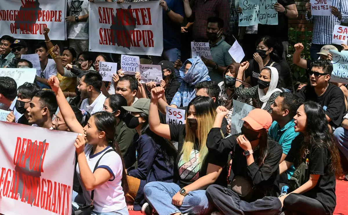 At a protest by people from Manipur against the clashes in their State, at Jantar Mantar in New Delhi on May 6.