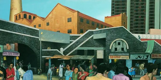 “Lower Parel”, 2001, acrylic on canvas, 48 x 96 in. “Lower Parel”, 2001, acrylic on canvas, 48 x 96 in.