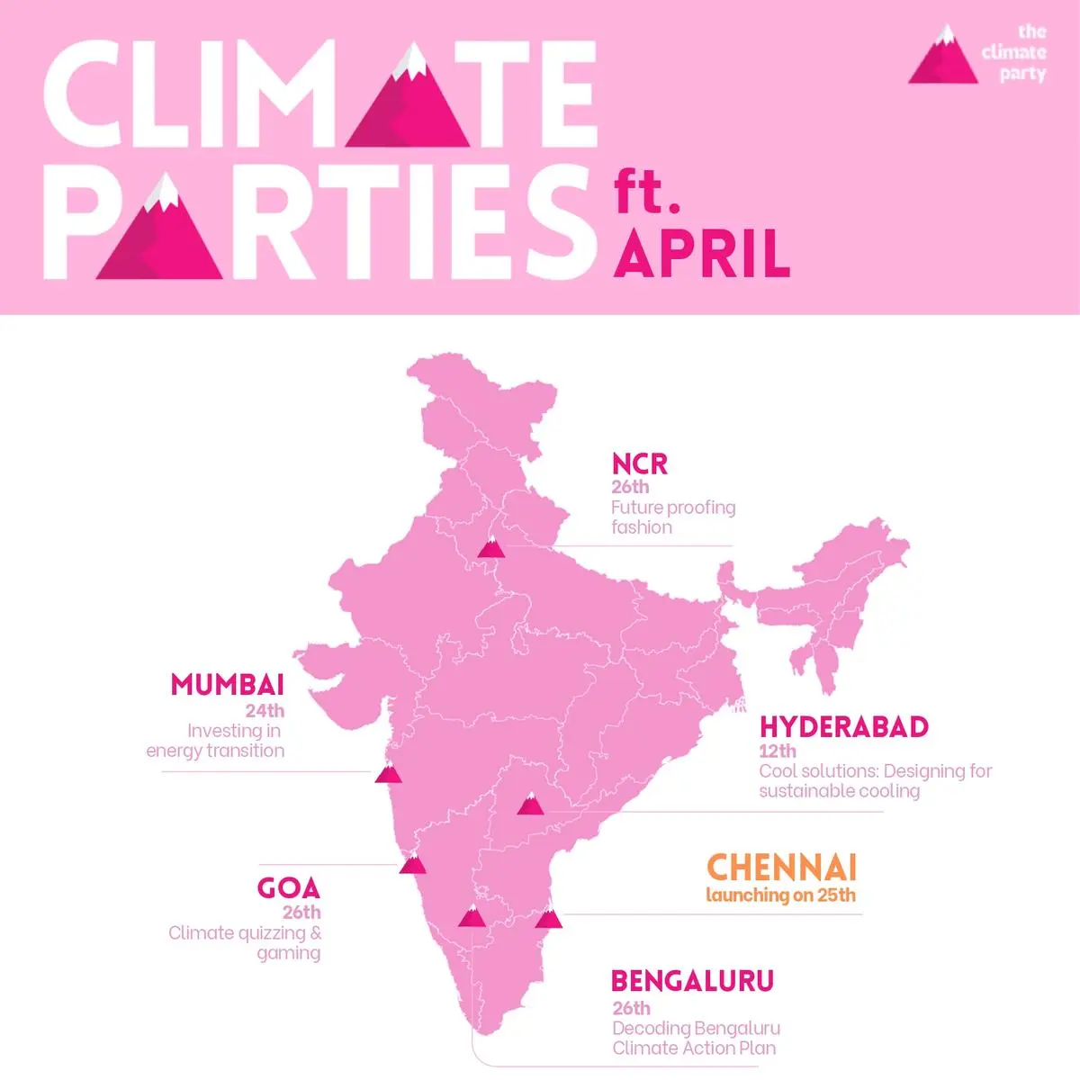 Climate parties that TCP hosted across India in April. Climate parties that TCP hosted across India in April.