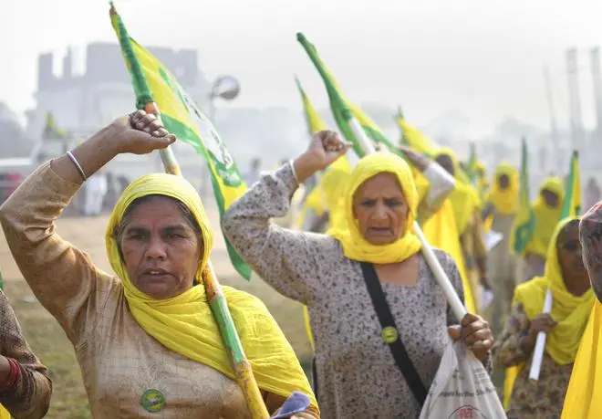 Women farmers gather at Tikri border one year after the start of the agitation, in New Delhi, November 26, 2021. Women farmers gather at Tikri border one year after the start of the agitation, in New Delhi, November 26, 2021.