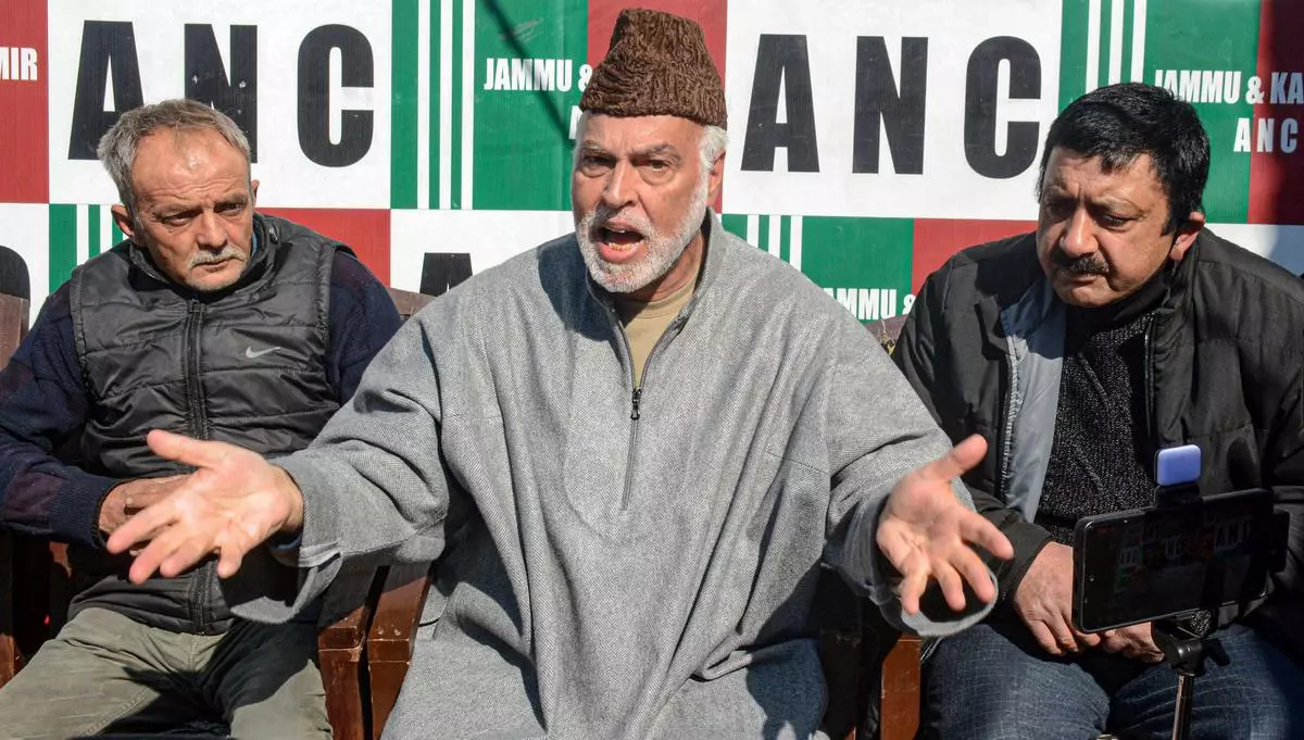 Peoples Alliance for Gupkar Declaration (PAGD) leader and Jammu and Kashmir Awami National Conference (JKANC) Senior Vice-President Muzaffar Shah at a press conference, in Srinagar on March 9, 2024. 