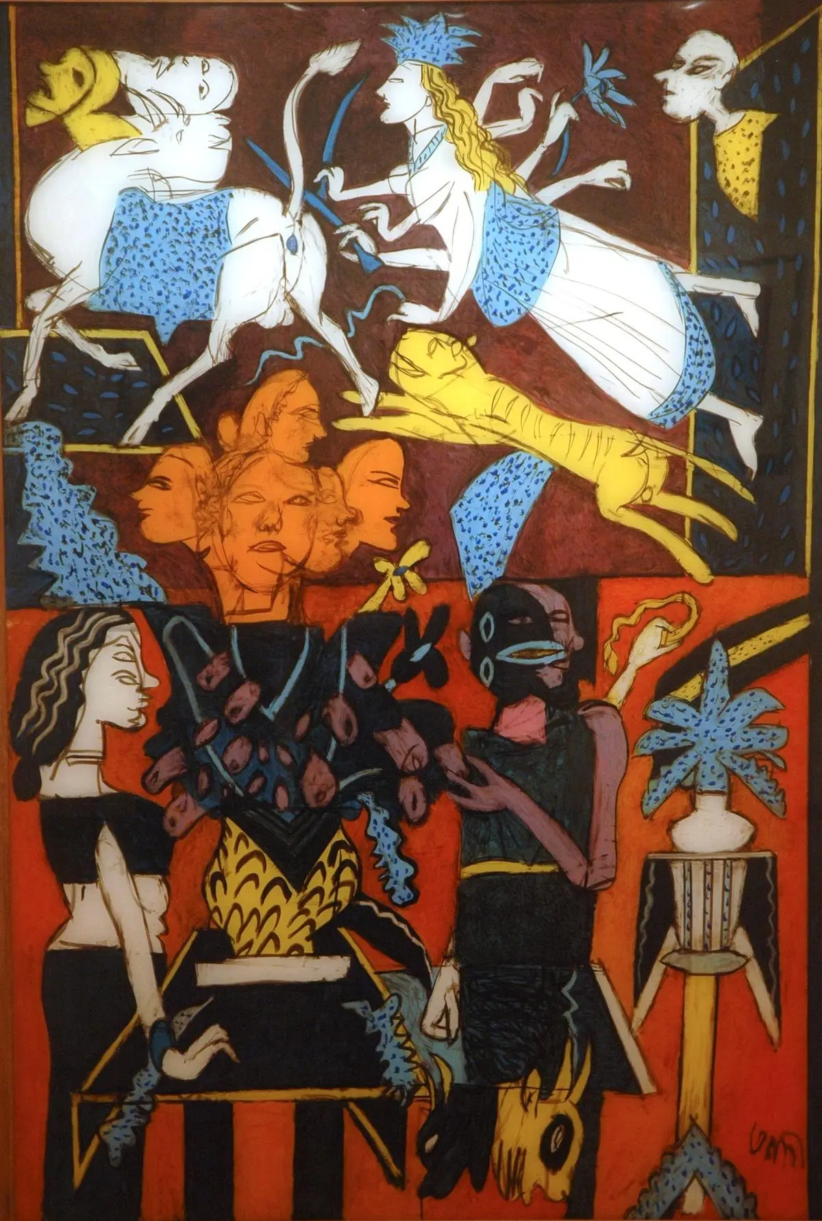 The Reaper, Watercolour and oil on acrylic sheet, 75x51 in., 1998. Signed in Tamil (lower left). The Reaper, Watercolour and oil on acrylic sheet, 75x51 in., 1998. Signed in Tamil (lower left).