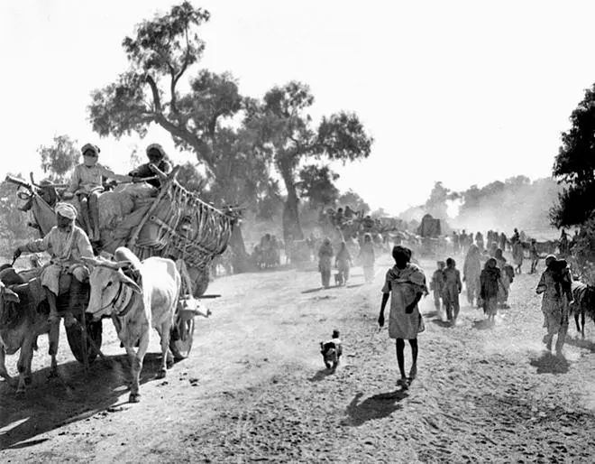 On the move from Balloki (in Pakistan now) to India during the Partition in 1947. On the move from Balloki (in Pakistan now) to India during the Partition in 1947.