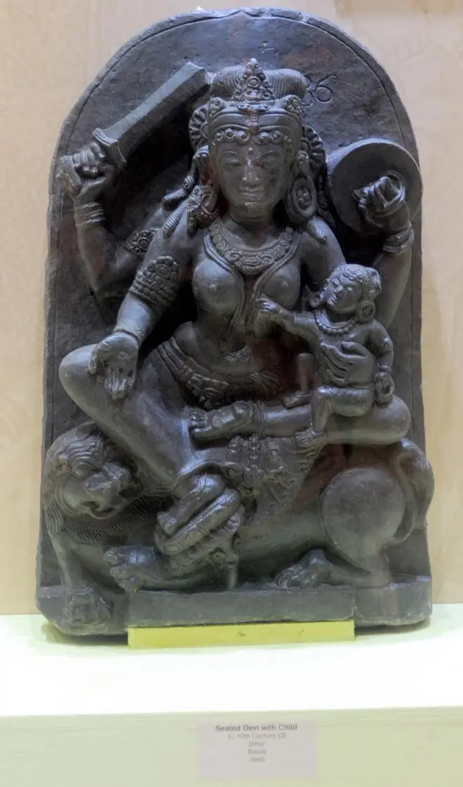 Idol of a seated devi with child, from the 10th century CE. Idol of a seated devi with child, from the 10th century CE.