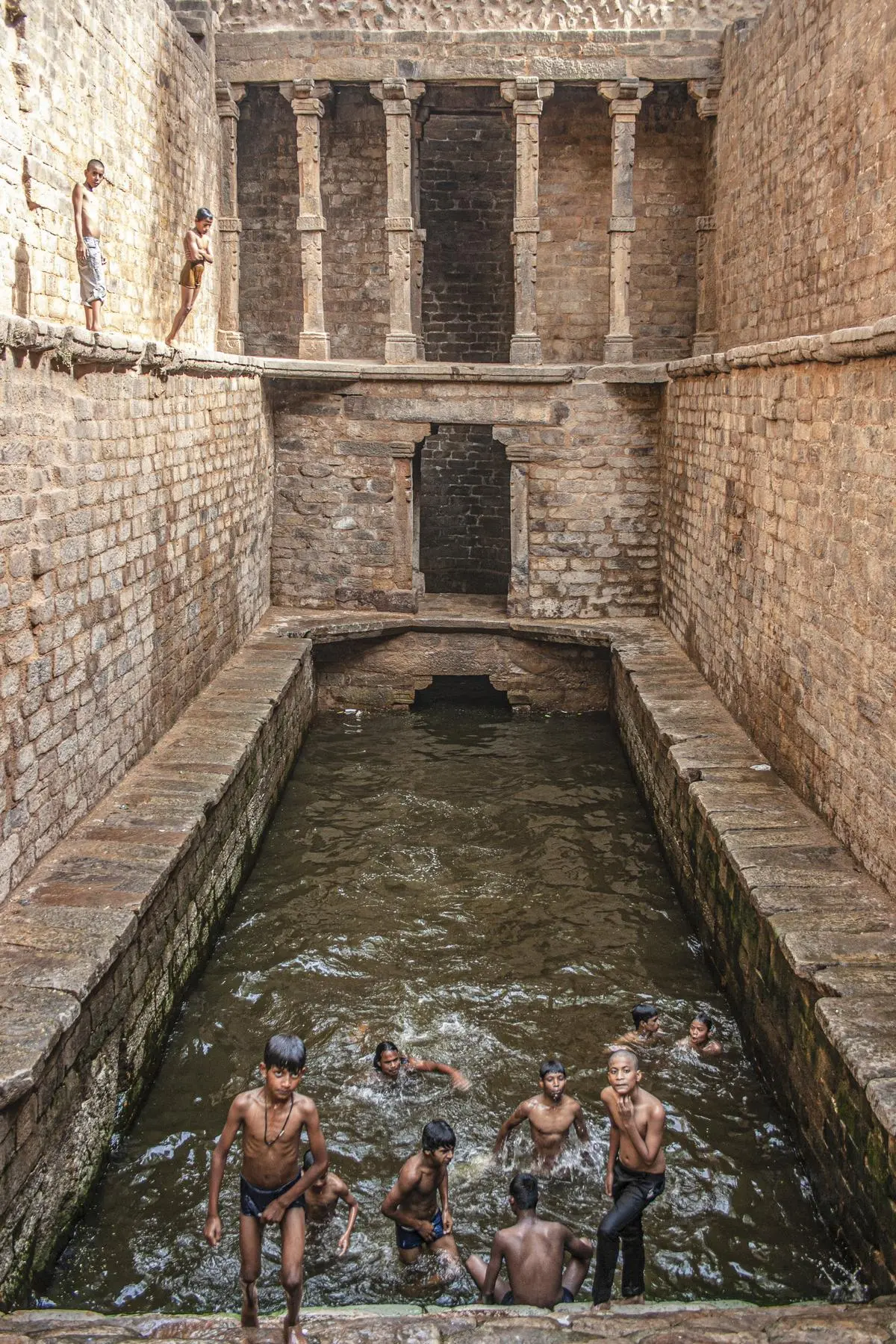 Once baolis served not only as a sustainable means of conserving water but also as public spaces. But the British rulers of colonial India viewed them as fertile breeding grounds for water-borne diseases and stopped their use. Some baolis have survived the neglect. This one, in Mehrauli in south Delhi, is called Gandhak ki Baoli. It was built by Sultan Iltutmish in the early 13th century. The name suggests the presence of sulpher (gandhak) in the water, and sulpher-rich water is said to be beneficial for several skin diseases. Once baolis served not only as a sustainable means of conserving water but also as public spaces. But the British rulers of colonial India viewed them as fertile breeding grounds for water-borne diseases and stopped their use. Some baolis have survived the neglect. This one, in Mehrauli in south Delhi, is called Gandhak ki Baoli. It was built by Sultan Iltutmish in the early 13th century. The name suggests the presence of sulpher (gandhak) in the water, and sulpher-rich water is said to be beneficial for several skin diseases.