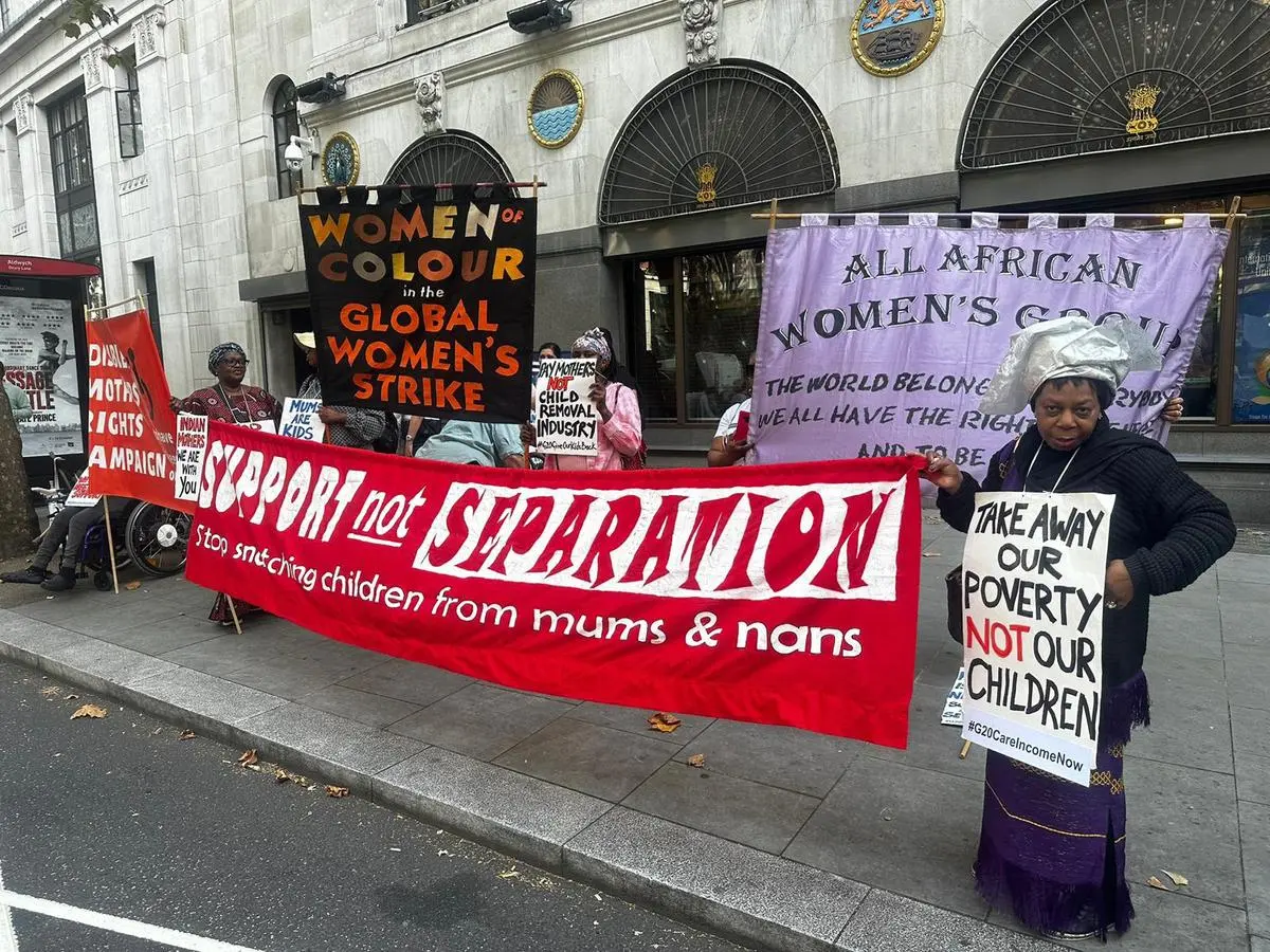 Mothers’ groups protesting outside the Indian High Commission, London, on September 8, 2023 against child protection bodies of different countries separating children from their mothers.