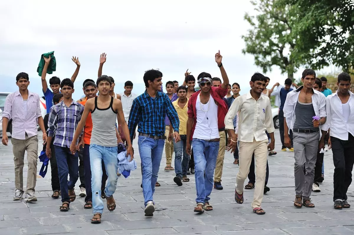 The youth comprise 27.2 per cent of the Indian population. A group of young men in Udaipur in September 2013.