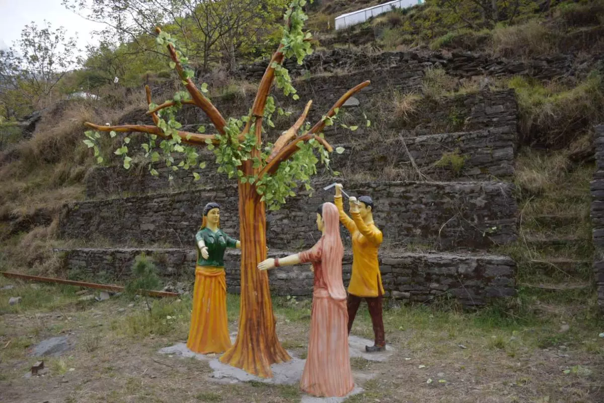 A figurine in Raini village depicting the Chipko movement.