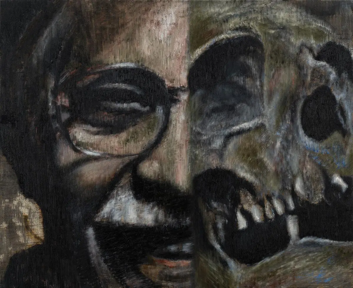 Laughter by Atul Dodiya, oil on canvas, 2024. Laughter by Atul Dodiya, oil on canvas, 2024.