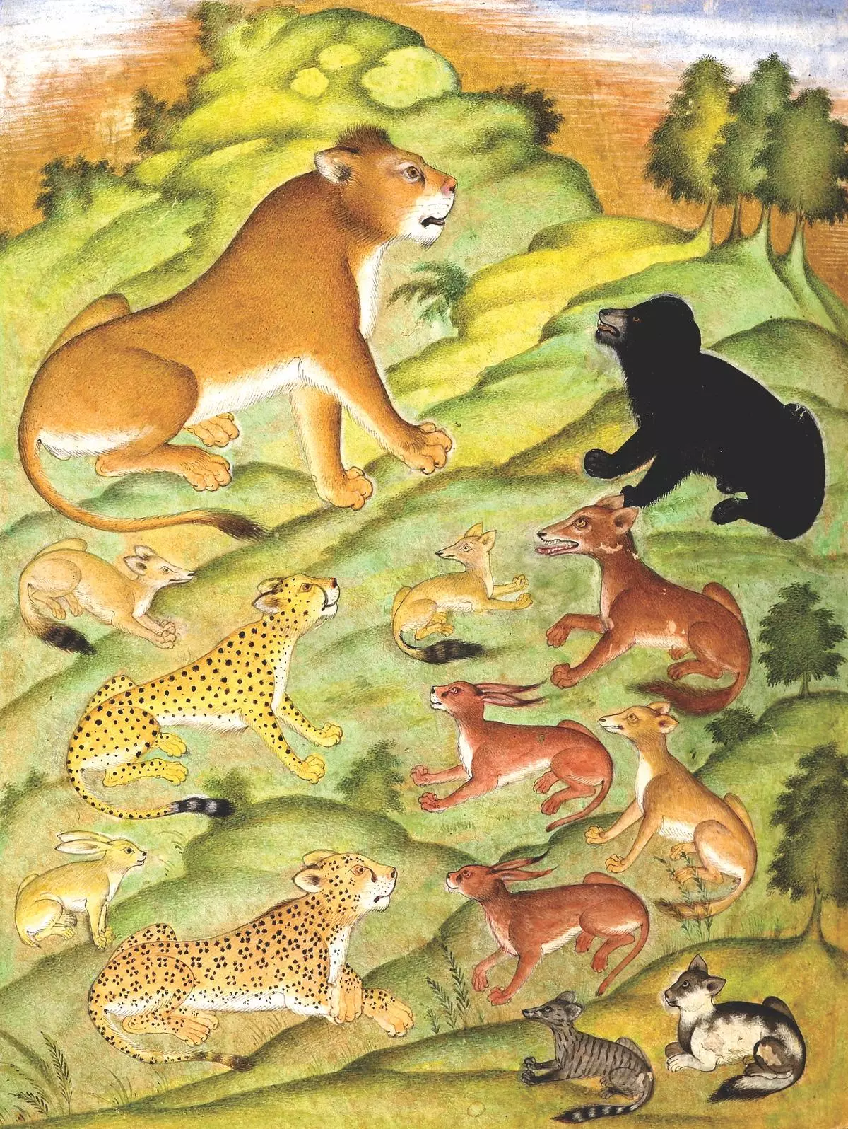 “The Lion in conference with the other animals”, by Ustad Husayn Va’iz Kashifi, ca. 1610 