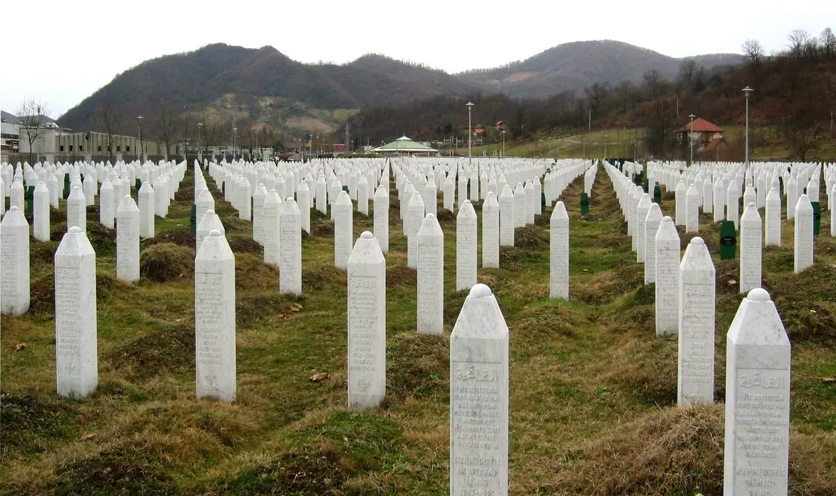 Gravestones at the Potocari genocide memorial near Srebrenica.