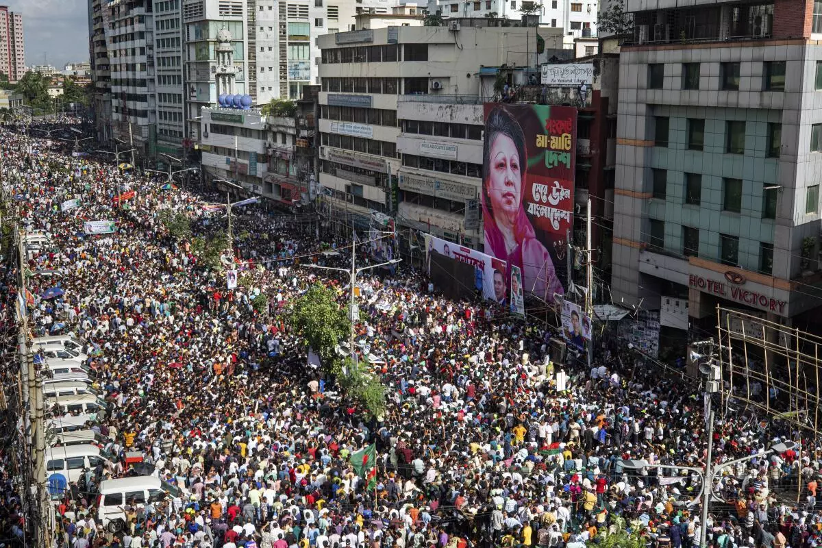 Bangladesh Nationalist Party supporters at a rally in Dhaka on August 7. The party, along with the Jamaat-e-Islami, is now back in the reckoning in the country’s politics.  